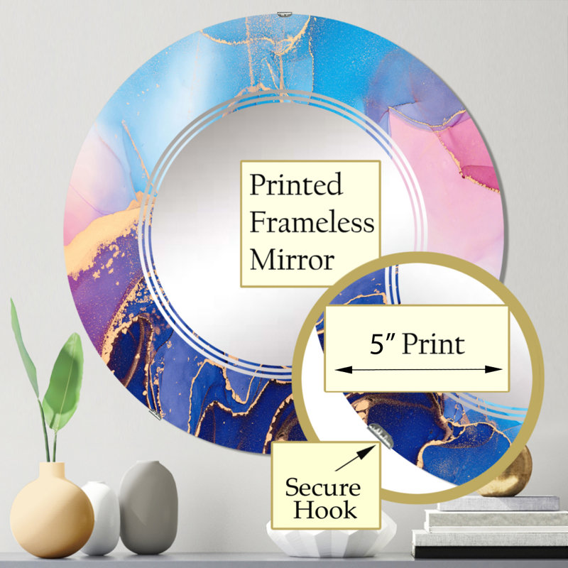 Bleu et mauve, luxe, abstrait, fluide, art V - miroir mural moderne, 24 po x 24 po