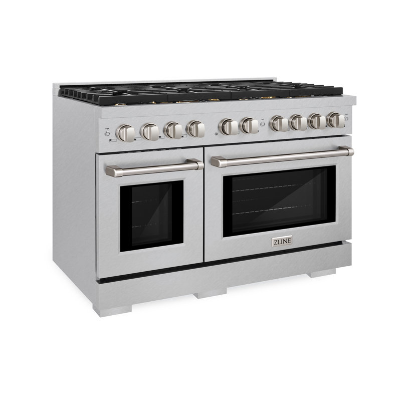 ZLINE 48" Paramount Double Oven Dual Fuel DuraSnow® Stainless Range w/ 8 Brass Burners (SDRS-BR-48)