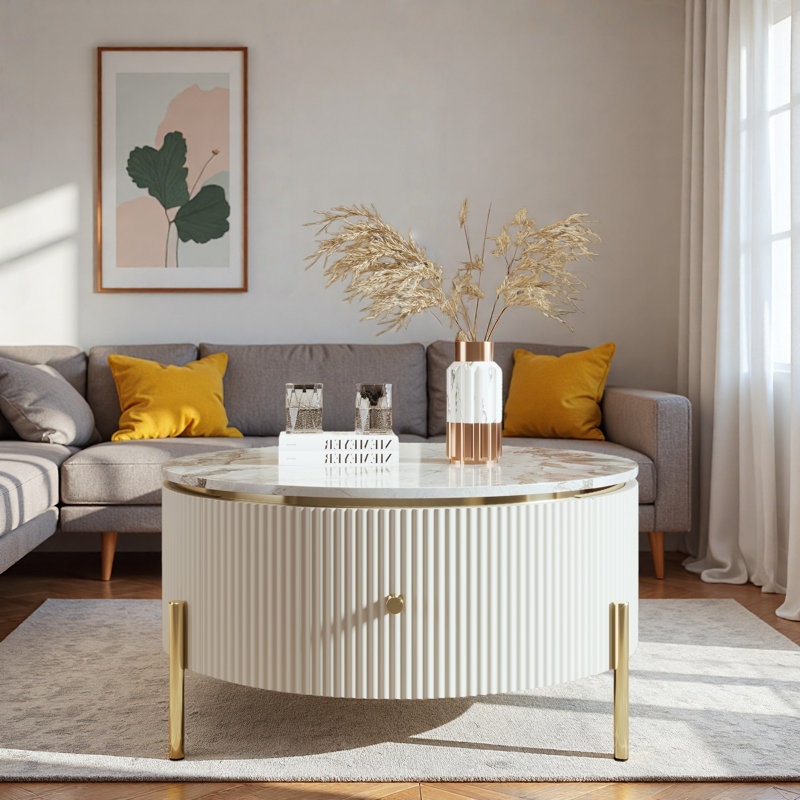 Modern Round Coffee Table With 2 Large Drawers