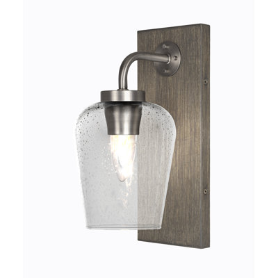 Oxbridge Wall Sconce Shown In Graphite & Painted Distressed Wood-look Metal Finish With 5" Clear Bubble Glass