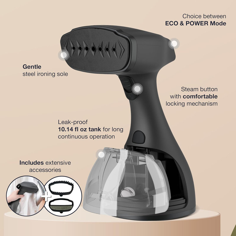 LEBENLANG 1500W Quick Hand Steamer For Clothes With 2 Steam Modes, Black