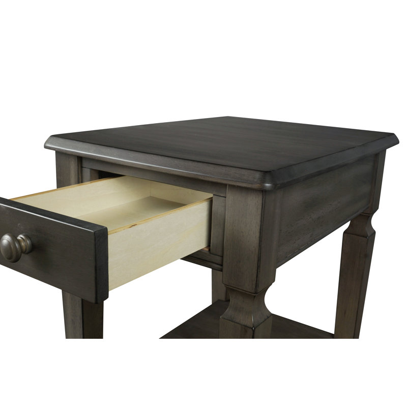 Table de bout en bois massif avec rangement Leta, Gris