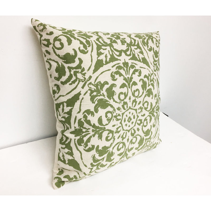 Floral Linen Pillow Cover, Olive Green