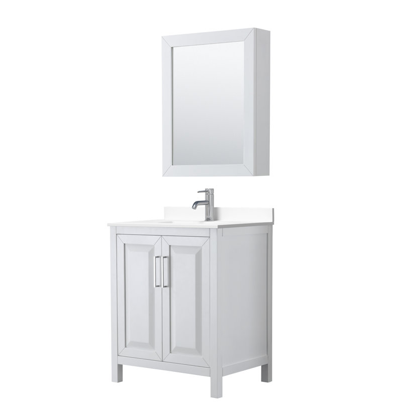 Ensemble de meuble-lavabo simple 30 po avec miroir Daria, Blanc, Chrome poli
