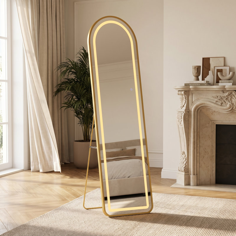 Glass Leaning Full Length Mirror, D-Shaped