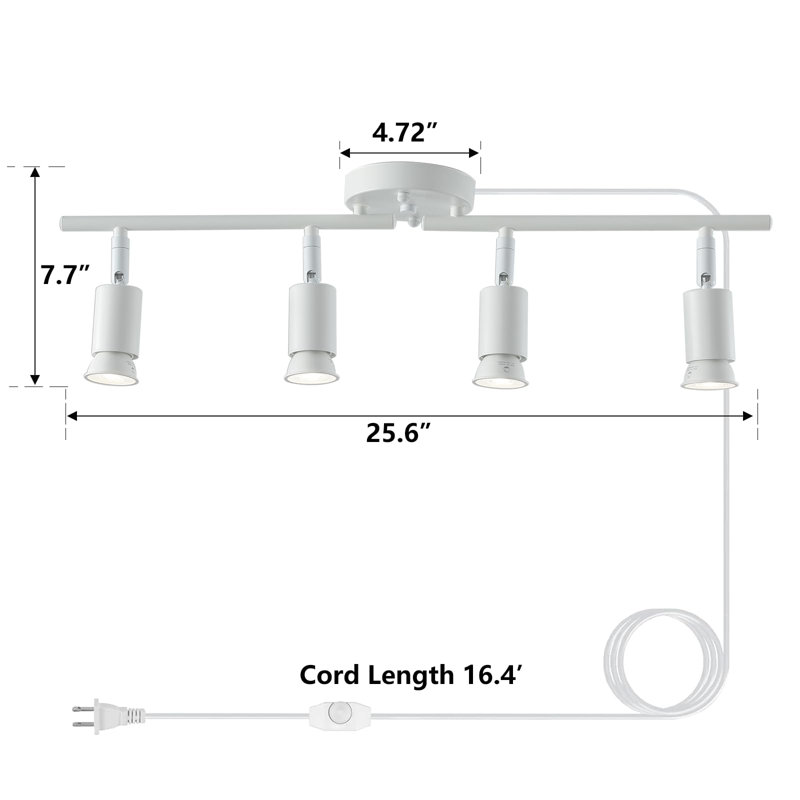 Plug-in Track Light, 4-Light Ceiling Spotlight with 16.4' Cord