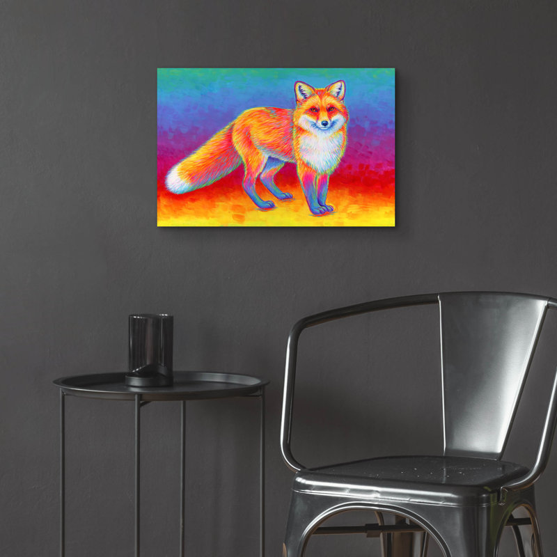"Rainbow Red Fox" par Rebecca Wang Art, H 16 po x l 24 po x P 0,2 po