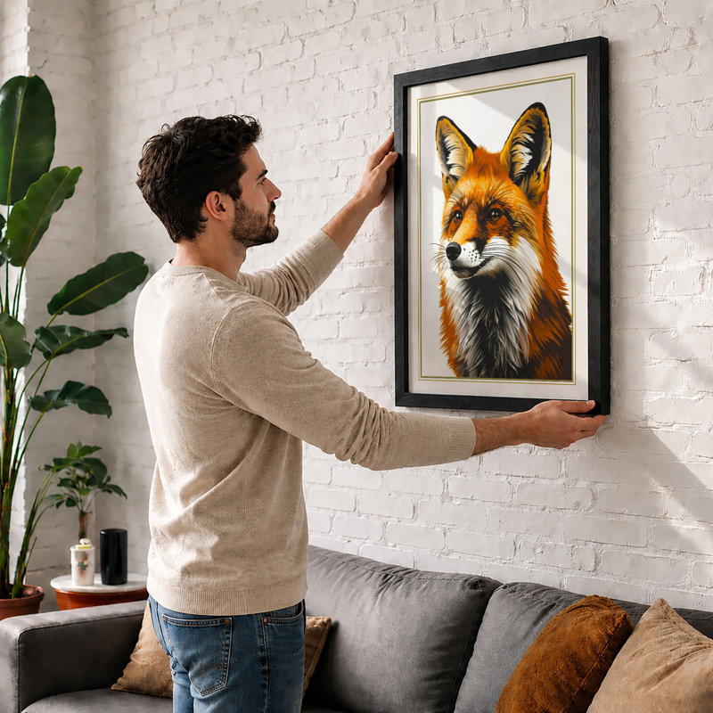 Fox Study Boho - Framed Print, A2 - 59.4 x 42.0 cm, Oak