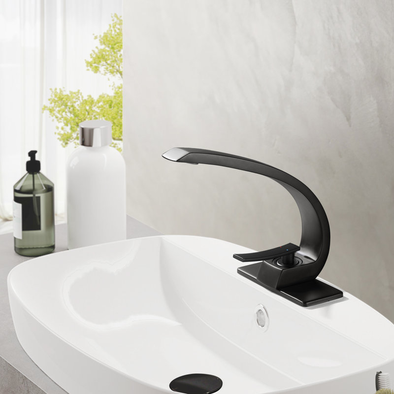 Modern Single Handle Single Hole Bathroom Sink Faucet in Matte Black, Lead-Free Solid Brass With Drain Assembly, Matte Black