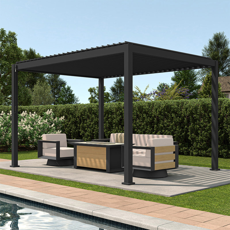 111A Pergola en aluminium anthracite de 3 m x 4 m, 10 pi x 12 pi, Gris anthracite
