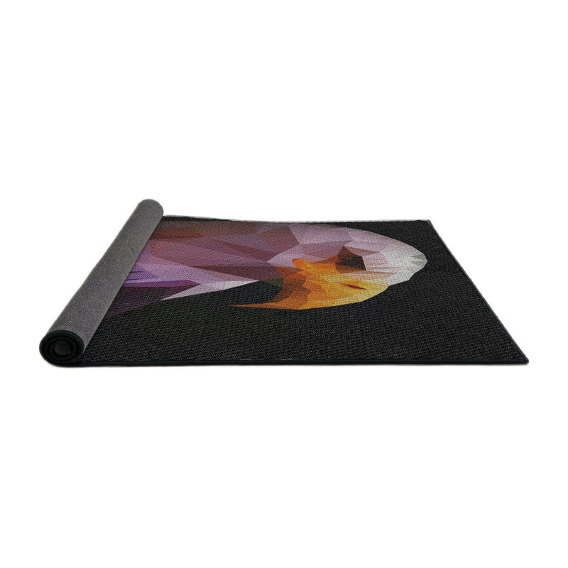 Tapis rose motif/orange/noir zone, Rond 7 pi