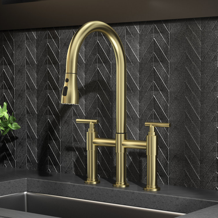 KPAIDA Bridge Kitchen Faucet with Pull Down Sprayer, 3 Hole 8 Inch Kitchen Sink Faucet