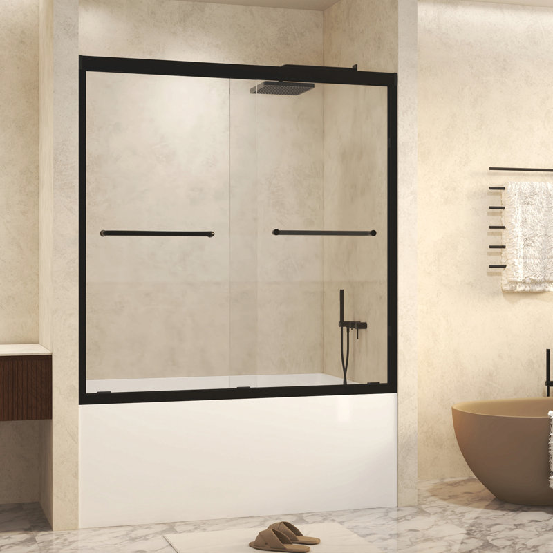 Verre trempé avec film antidéflagrant, porte de douche coulissante double en aluminium, 1/4 (6 mm), poignée en acier inoxydable