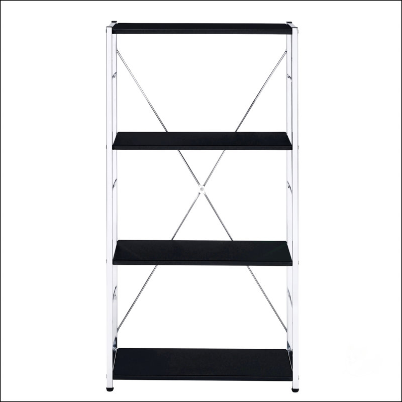 Black And Chrome 4-Tier Rectangular Bookshelf