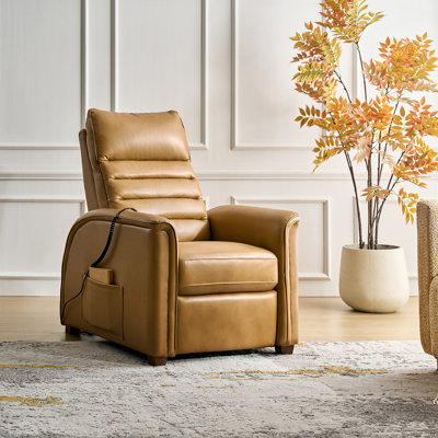 Myhaylo Dual Motor Mid-Century Modern Genuine Leather Power Zero Gravity Recliner with Adjustable Headrest by Hokku Designs