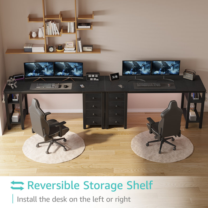 Bureau rectangulaire avec tiroirs et tablettes de rangement, Noir, H 29,5 po x l 55,12 po x P 18,9 po