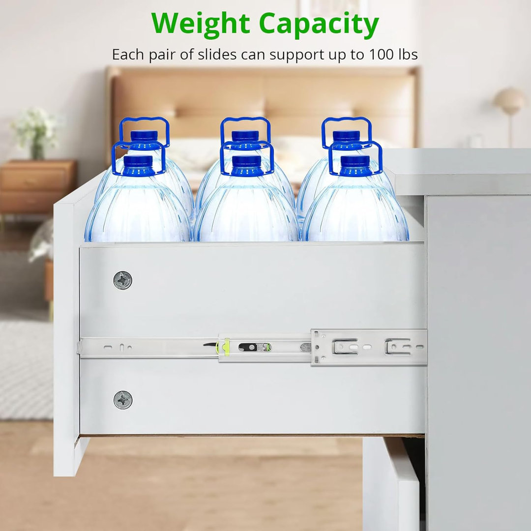 5 Pair Full Extension Drawer Slides Rails,Drawer Slides 100LB Capacity, Heavy Duty Full Extension Ball Bearing