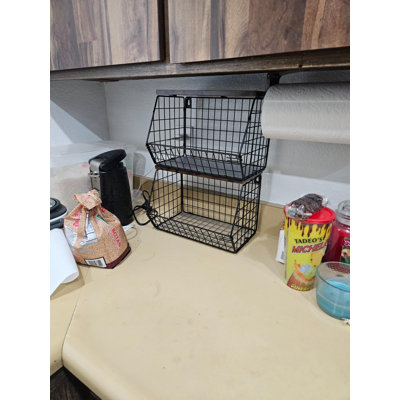 2pcs Fruit Basket Storage Basket with Wood Lid, Stackable Wall Basket Fruit Basket