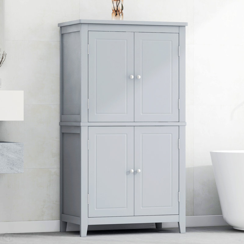 Elegant Bathroom Floor Storage Cabinet,Freestanding Cabinet with Adjustable Shelves, Gray