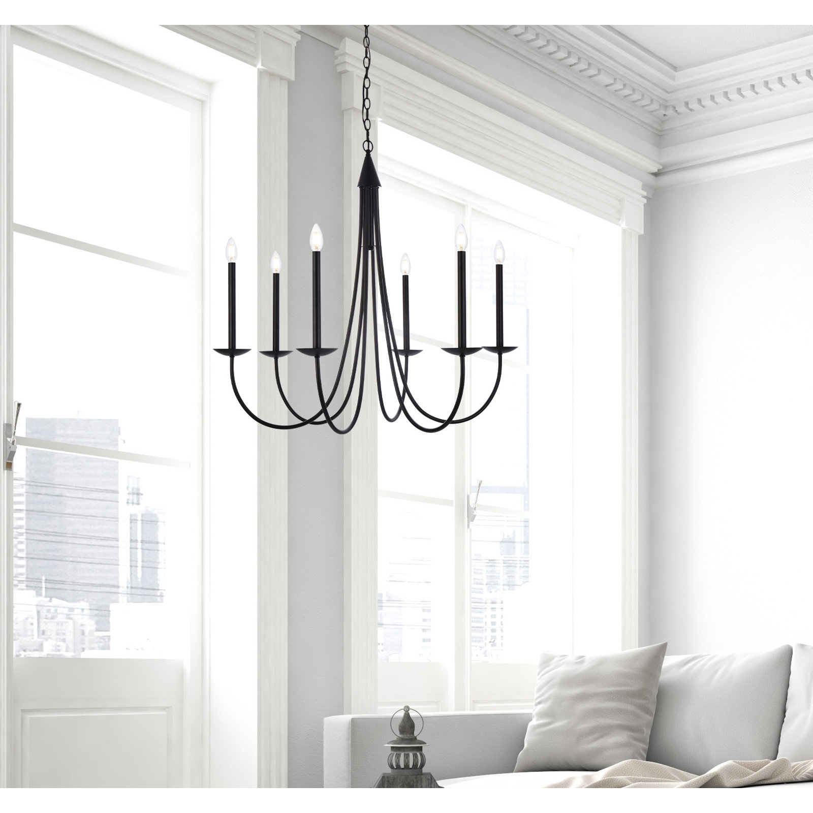 Baltray 6 - Light Candle Style Classic/Traditional Chandelier, Black, 33.7" H x 36" W x 36" D