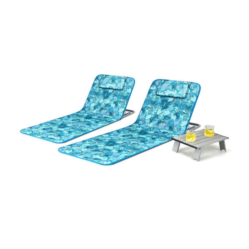 3 Pieces Beach Lounge Chair Mat Set 2 Adjustable Lounge Chairs With Table Stripe
