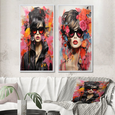«Pink Fashion Couture Woman Portrait I», ensemble d'art mural sur toile 2