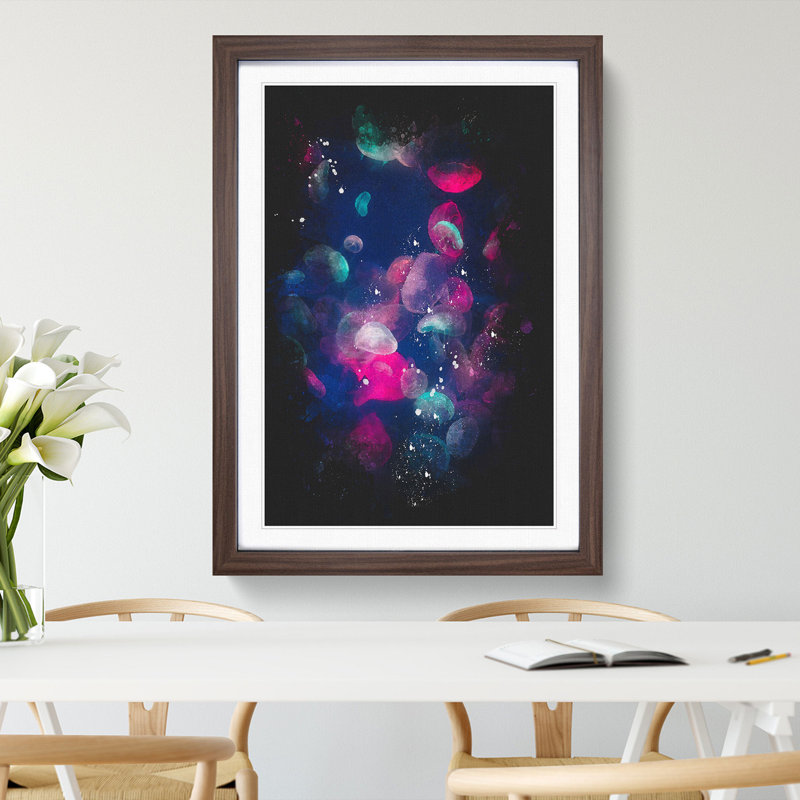 Many Jellyfish Paint Splash - Framed Print, 45cm H x 33cm W x 2cm D, Walnut Framed