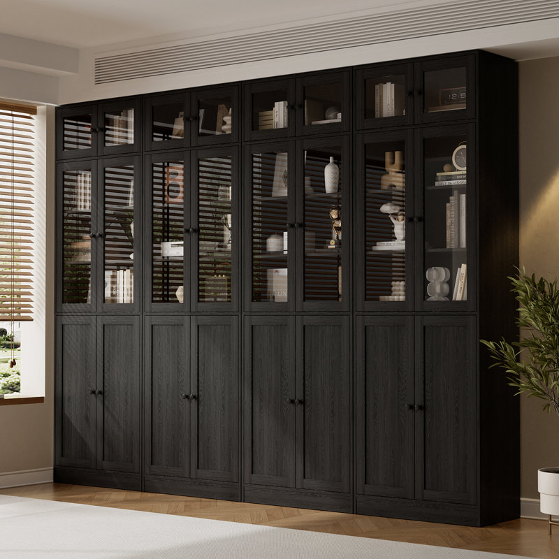 86.7'' H X 94.48'' W Book Cabinet Storage Bookcase Set, Black