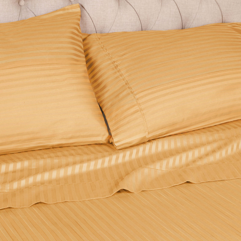 Scotia 400 Thread Count Certified Egyptian Cotton Blend Striped Pillowcase Case Pack, Standard, Gold