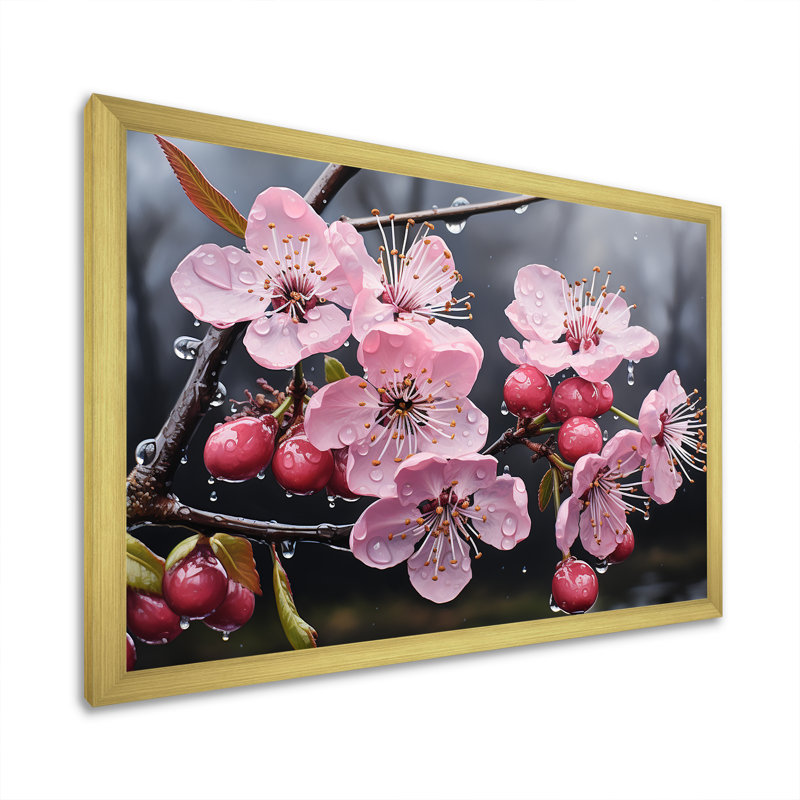 Fleur de cerisier rose, joyau de jardin I - art mural cerisier en fleurs, Cadre doré à coins fermés
