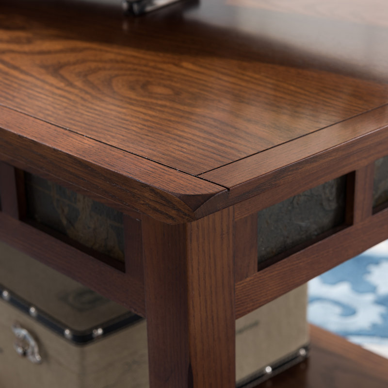 Rustic Solid Wood Slate Coffee Table, Rustic Oak