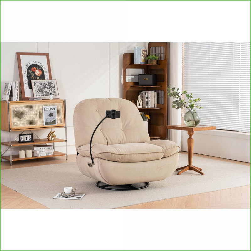 Fauteuil inclinable électrique pivotant inclinable avec port USB, Bluetooth, multifonction | Leathaire brun clair, Lin beige