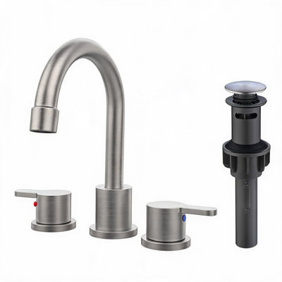 Robinet de lavabo de salle de bain espacé en acier inoxydable 8 pouces avec bec pivotant à 360 degrés et drain escamotable