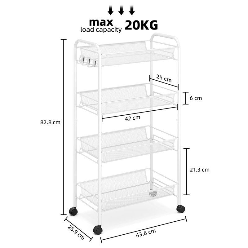 82.8cm H x 43.6cm W Utility Cart, White
