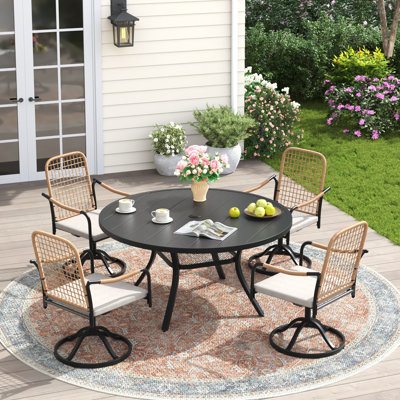 4 - Person 40.6" Outdoor Dining Set With Cushioned Swivel Woven Rattan Chairs