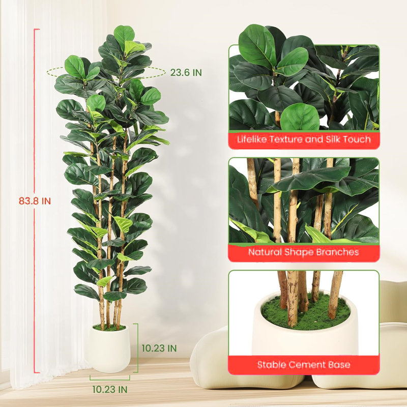 Artificial Fiddle Leaf Fig Tree in Planter, 212.9cm H x 26cm W x 26cm D
