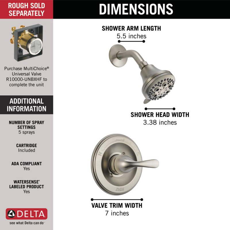 Classic Single-Function Shower Faucet Set, Shower Valve Trim kit, Brilliance Stainless