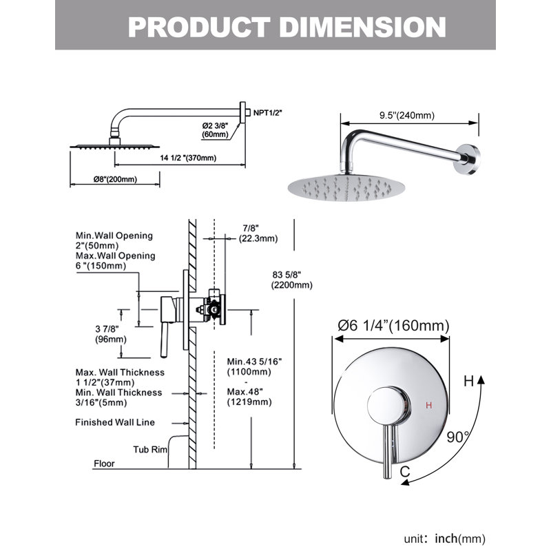 Robinet de baignoire et douche, Chrome poli