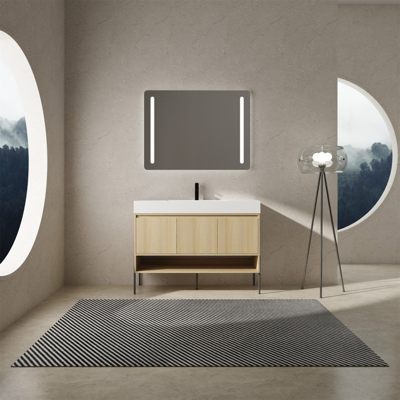 Ensemble de meuble-lavabo 48 po avec lavabo simple en résine, ensemble d'armoires de rangement modernes 3 portes, bois massif multicouche