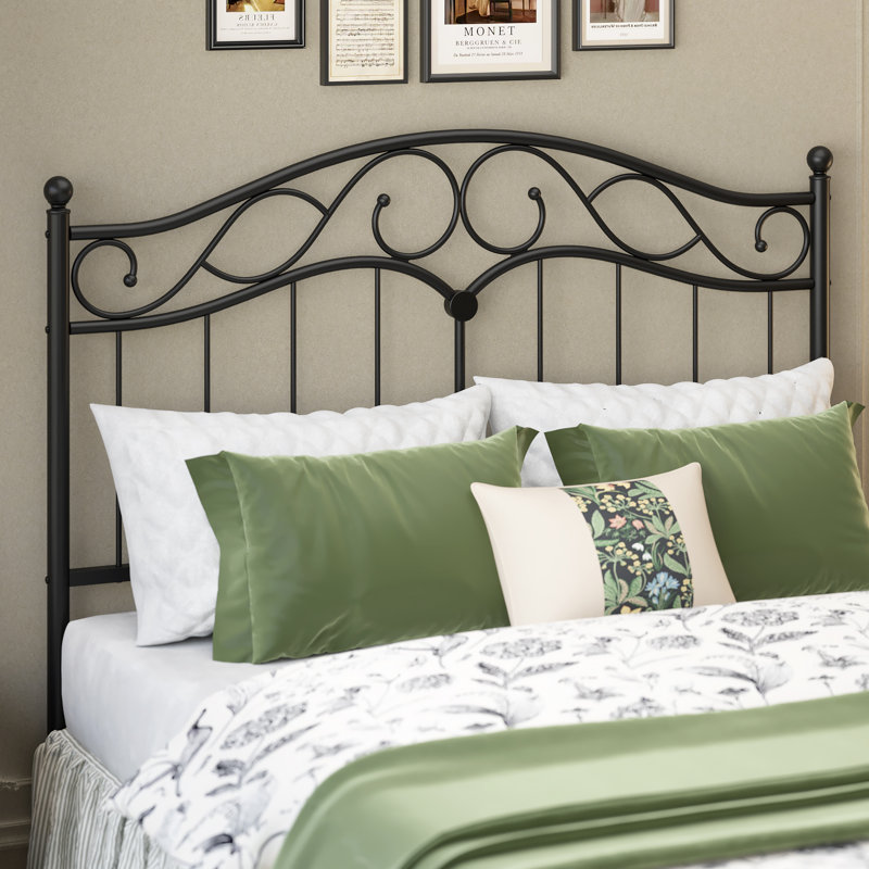 Vintage Queen Size Sturdy Metal Headboard, Adjustable Height Arched Scroll Bed Headboard