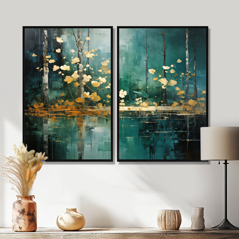 Décoration murale forêt audacieuse «Bold Forest Emerald II», 36" H x 48" W, Framed Print without Mat, Black