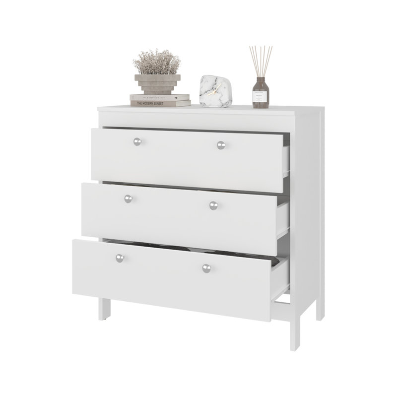 White  3-Drawer Chest with Functional Storage