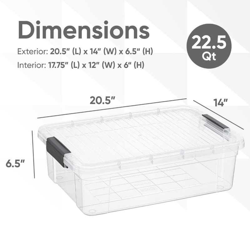  Boîtes de rangement transparentes avec couvercles, contenants en plastique sans BPA de 22,5 pintes, bacs de rangement, caisses empilables, bacs de rangement pour la maison, le bureau, l'école et le dortoir, paquet de 4