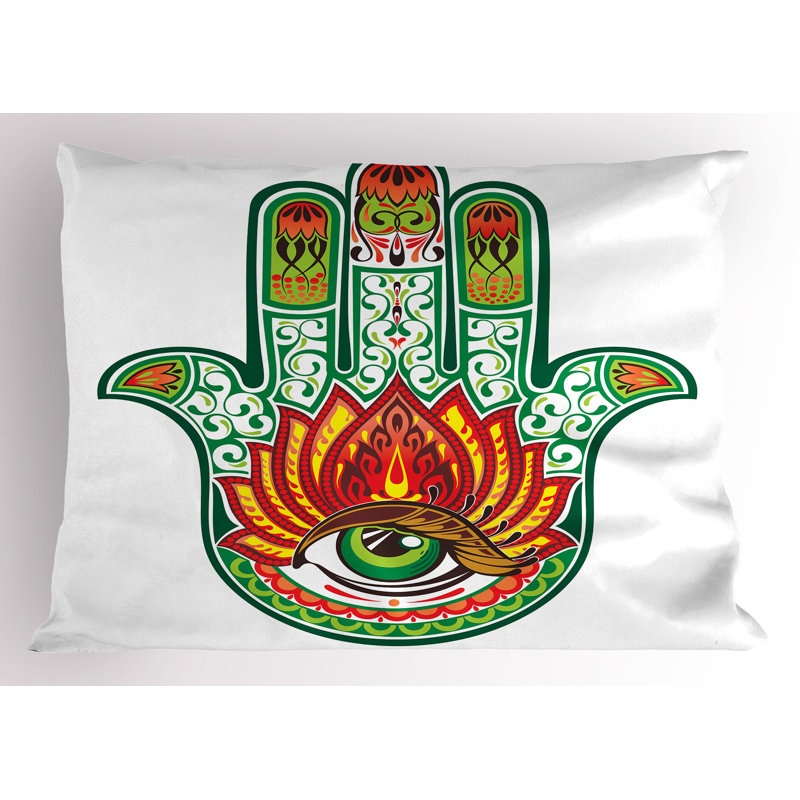 Ambesonne Hamsa Pillow Sham 2 Pack Oval Shape Green Red