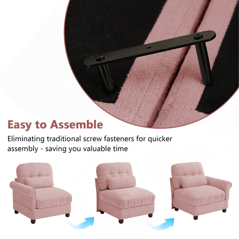 Canapé modulaire à deux places avec repose-pieds Chenille, Chenille rose