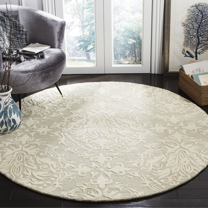 Tapis sauge / ivoire en laine touffeté à la main Ferrera, Rond 6 pi
