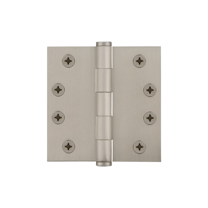 4'' x 4'' Brass Butt Bearing Hinge, Satin Nickel