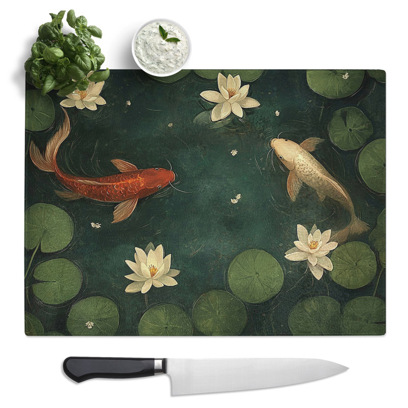 Koi Fish Graphic  Glass Chopping Board