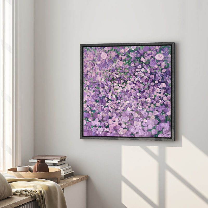 Abstract Purple Wildflower Botanical Floral Art Minimalist Modern Boho Wall Art Living Room Decor, Black, 24" H x 24" W