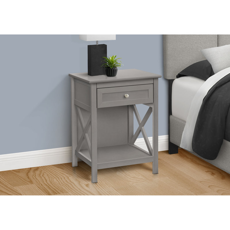 Grey Veneer Accent Table With 2 Tier Storage And For Bedroom Living Room Decoration End In Veneer, Drawer Shelf